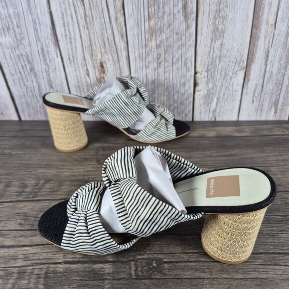 Dolce Vita Jene Block Heel Knotted Strap Stripes Sandals Women's Sz 8 BlackWhite - Picture 5 of 8